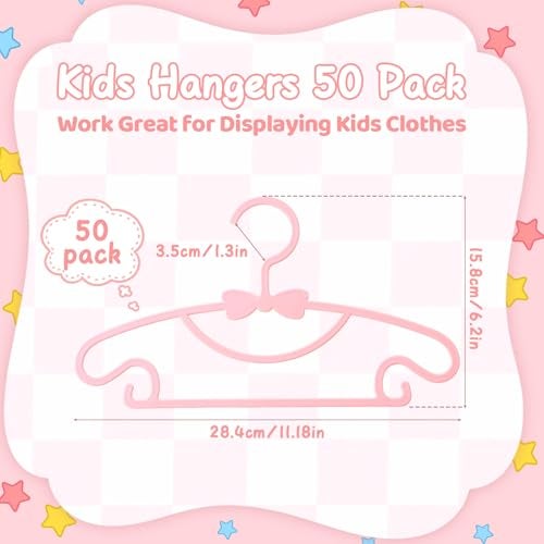 Ovveroche 50 Pack Pink Baby Hangers Plastic Baby Nursery Closet Hangers Non-Slip Ultra-Thin Child Infant Coat Hanger for Newborn Toddler Clothes - Image 2