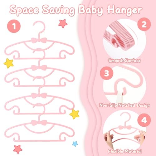 Ovveroche 50 Pack Pink Baby Hangers Plastic Baby Nursery Closet Hangers Non-Slip Ultra-Thin Child Infant Coat Hanger for Newborn Toddler Clothes - Image 3