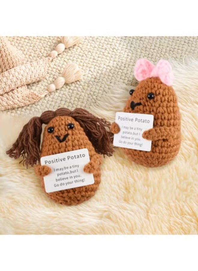 fantasize 2 Pcs Handmade Positive Potato Toys, Cute Mini Funny Positive Potato Knitted Plush Crochet Doll, Wool Positive Potato Crochet Doll, Gifts for Best Friends Lovers Birthday Gifts - Image 3