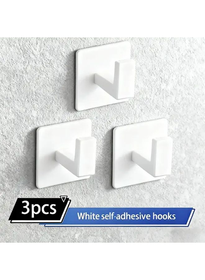 3 قطع من الخطافات الجدارية الألومنيوم الثقيلة ذاتية اللصق البيضاء - لا تحتاج لحفر - توفير للمساحة - Image 1