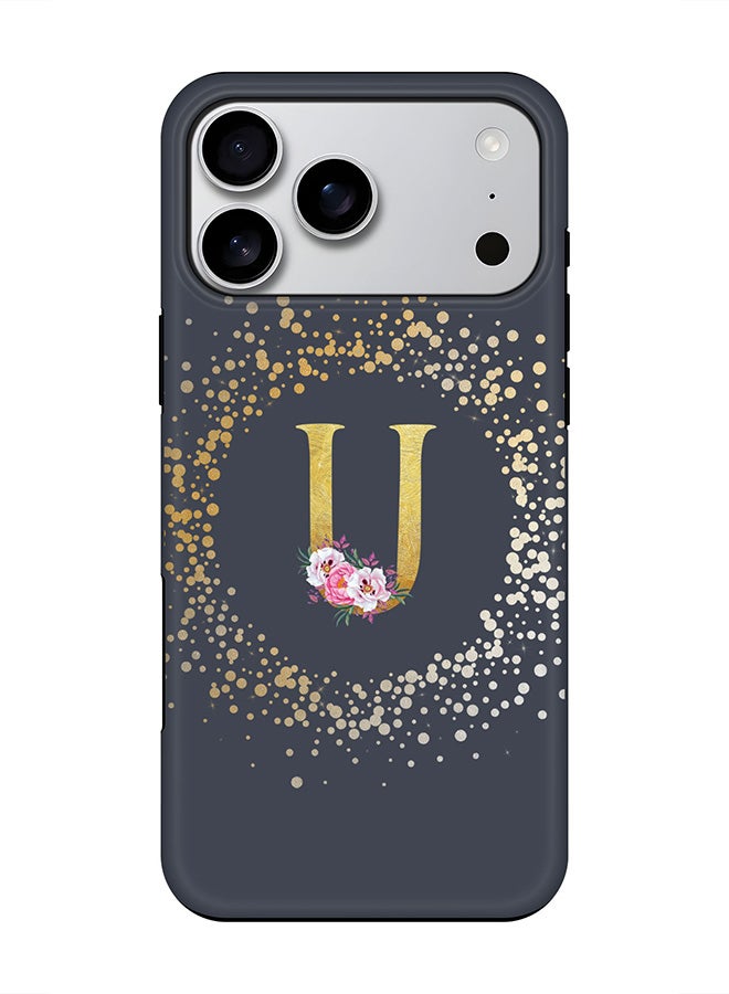 Stylizedd Tough Pro Magnetic Case for iPhone 17 Pro Max, Dual Layer hybrid PC + TPU Mobile Cover Matte - Custom Monogram Floral - U  (Grey )
