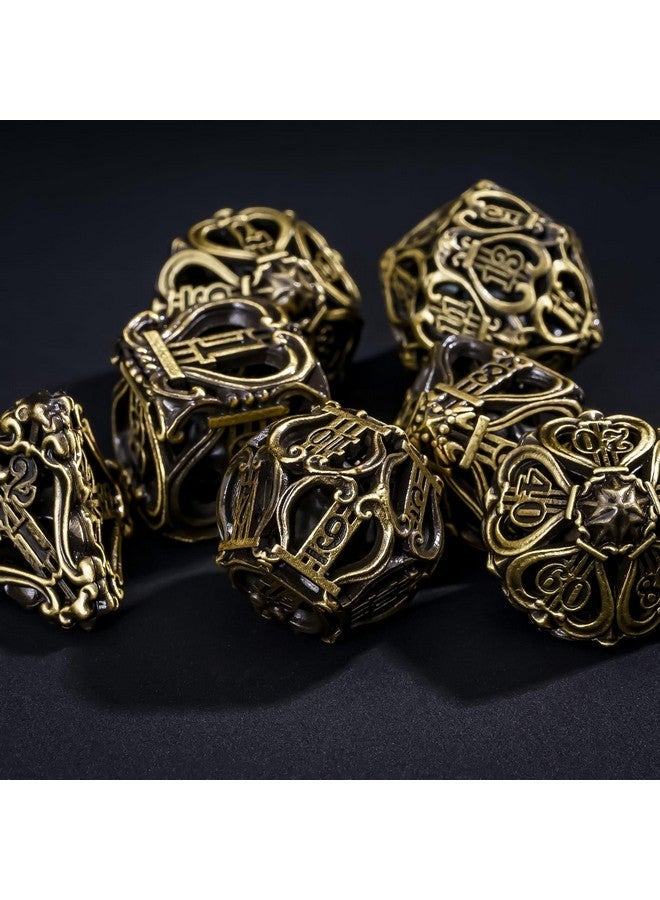 Cusdie 7-Die Metal Dice Set - Hollow Design with Bells - Crisp Sounding Gaming Dice in Tin Box - Perfect for Tabletop RPGs & Board Games(Ancient Bronze) - Image 3