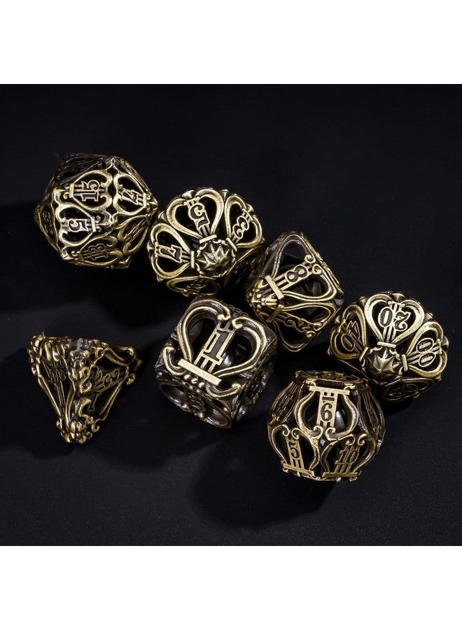 Cusdie 7-Die Metal Dice Set - Hollow Design with Bells - Crisp Sounding Gaming Dice in Tin Box - Perfect for Tabletop RPGs & Board Games(Ancient Bronze) - Image 2