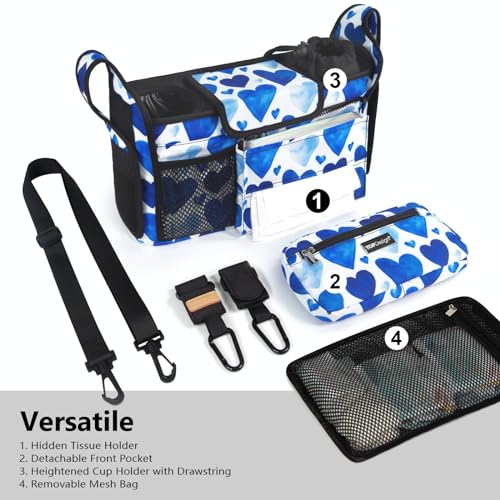TOPDesign Universal Baby Stroller Organizer Stroller Caddy with Detachable Mesh Bag Heightened Insulated Cup Holders NonSlip Secure Hooks Accessories Fits Most Strollers Love - Image 3