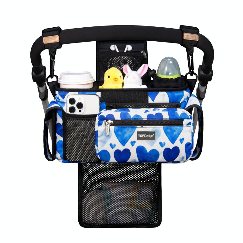 TOPDesign Universal Baby Stroller Organizer Stroller Caddy with Detachable Mesh Bag Heightened Insulated Cup Holders NonSlip Secure Hooks Accessories Fits Most Strollers Love - Image 2