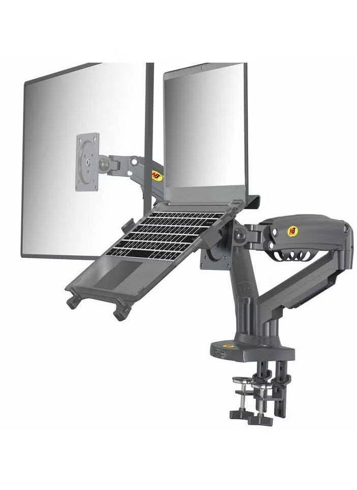 NB F160-FP Dual Arm Gas Spring Mount for Monitor & Laptop – Adjustable Desk Mount for 17–27 Inch Monitor & 10–17 Inch Laptop – Full Motion Arm with Tilt, Swivel, and Rotation – Ergonomic, Space-Saving Workstation Solution  - Image 1