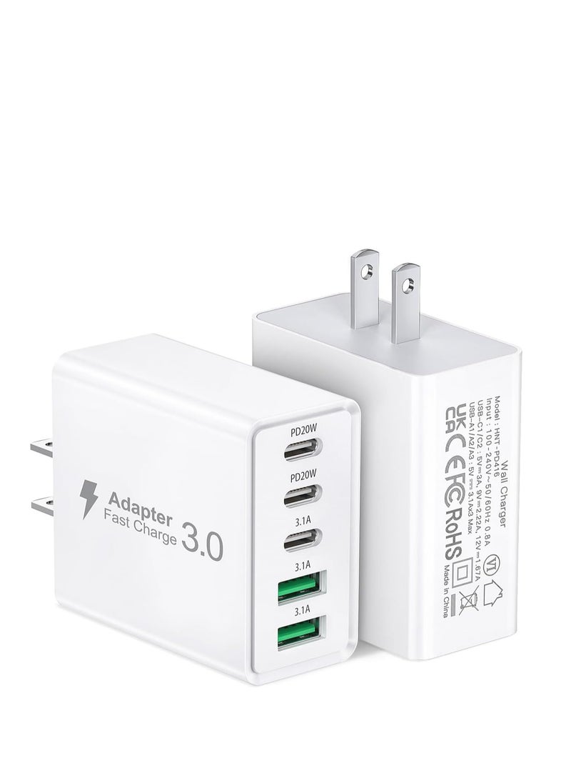 General 2Pack USB C Fast Charger Block,50W 5-Port USB C Wall Charger Brick,2 USB A & 3 USB C PD3.0 Power Adapter Multiport Type C Charging Plug for iPhone 12/13/14/15,Pad Mini/Pro, GalaxyS23 S22 (White)  - Image 1
