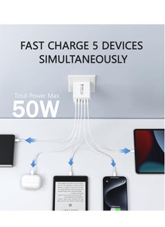 General 2Pack USB C Fast Charger Block,50W 5-Port USB C Wall Charger Brick,2 USB A & 3 USB C PD3.0 Power Adapter Multiport Type C Charging Plug for iPhone 12/13/14/15,Pad Mini/Pro, GalaxyS23 S22 (White)  - Image 2