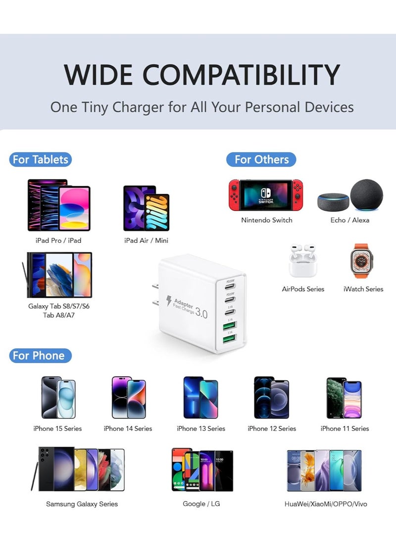 General 2Pack USB C Fast Charger Block,50W 5-Port USB C Wall Charger Brick,2 USB A & 3 USB C PD3.0 Power Adapter Multiport Type C Charging Plug for iPhone 12/13/14/15,Pad Mini/Pro, GalaxyS23 S22 (White)  - Image 4