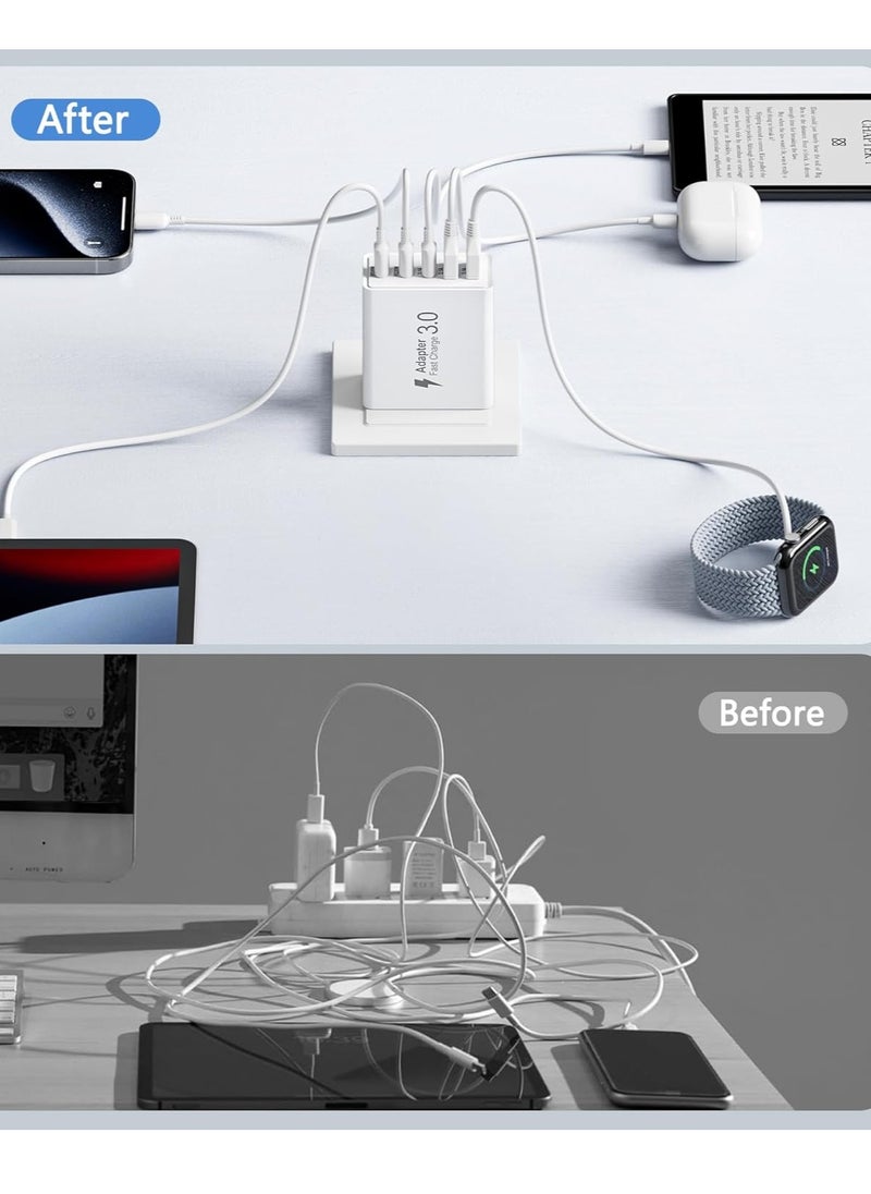 General 2Pack USB C Fast Charger Block,50W 5-Port USB C Wall Charger Brick,2 USB A & 3 USB C PD3.0 Power Adapter Multiport Type C Charging Plug for iPhone 12/13/14/15,Pad Mini/Pro, GalaxyS23 S22 (White)  - Image 5