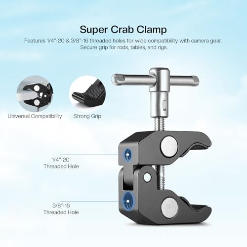 Hiffin 11"/28cm Adjustable Magic Arm with Super Clamp, 1/4" & 3/8" Threads, 1/4" Screws for Flash/LED Light/Microphone/Monitor, Compatible with All Camera Cage, Max Load: 4.4lb/2kg - Image 3