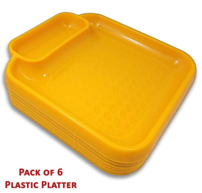 BHOJANWARE Style with Our Sectioned Plastic Platter Set of 6 in Yellow Color-(Size- 7.5 Inch/ 19 CM) - Image 4