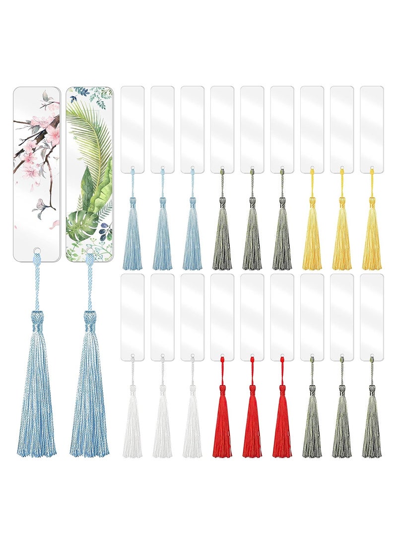 RATSAW 60 Pcs Acrylic Bookmark Blanks Clear Acrylic Craft Bookmarks with 30 Pieces Colorful Tassel Stocking Stuffers DIY Bookmarks Crafts Projects 4.75 x 1Inch  - Image 1
