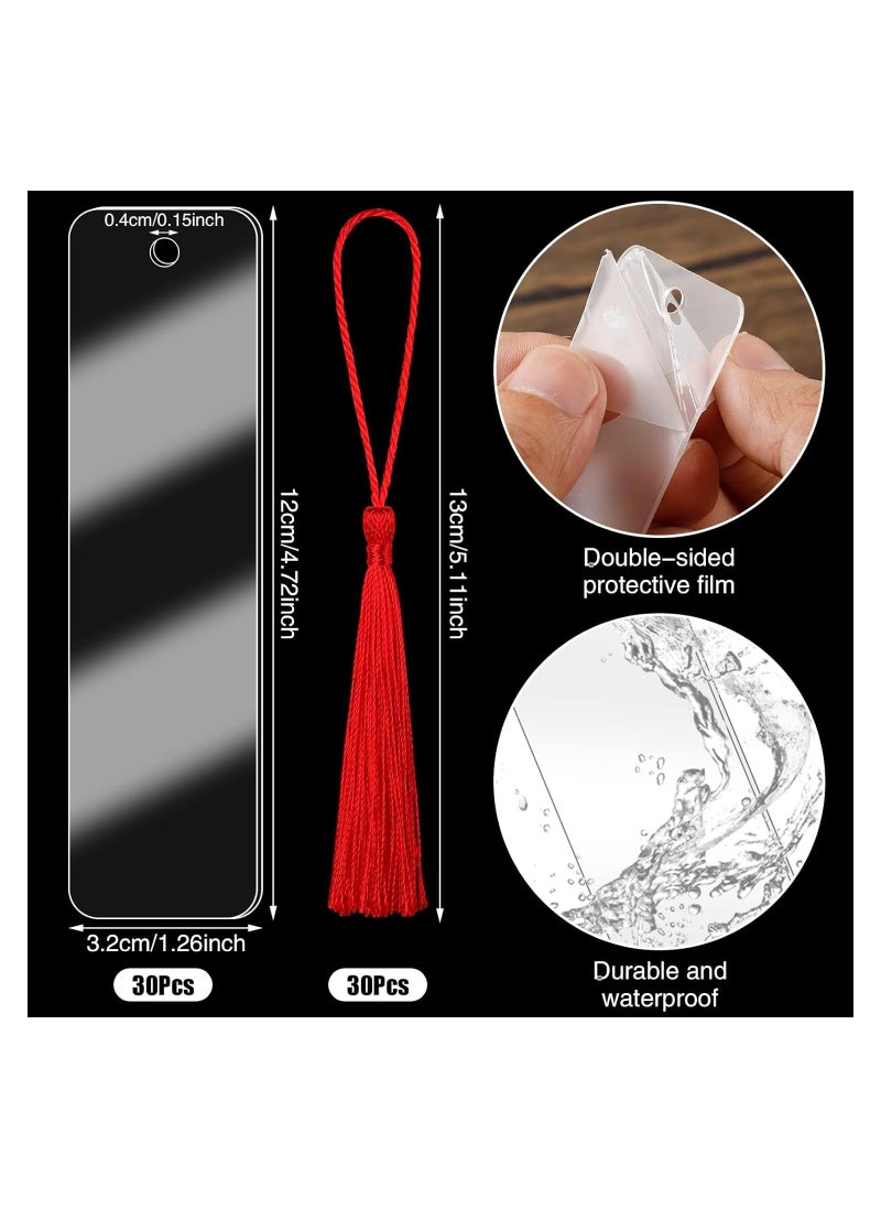 RATSAW 60 Pcs Acrylic Bookmark Blanks Clear Acrylic Craft Bookmarks with 30 Pieces Colorful Tassel Stocking Stuffers DIY Bookmarks Crafts Projects 4.75 x 1Inch  - Image 2