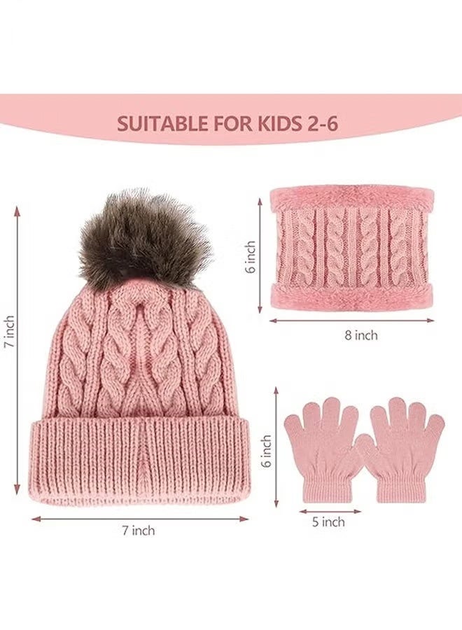 Kids Winter Beanie Hat Scarf Gloves Set for 2-6 Years Old, Toddler Winter Knit Hat Gloves Neck Warmer with Fleece Lined, Tender Pink - Image 4