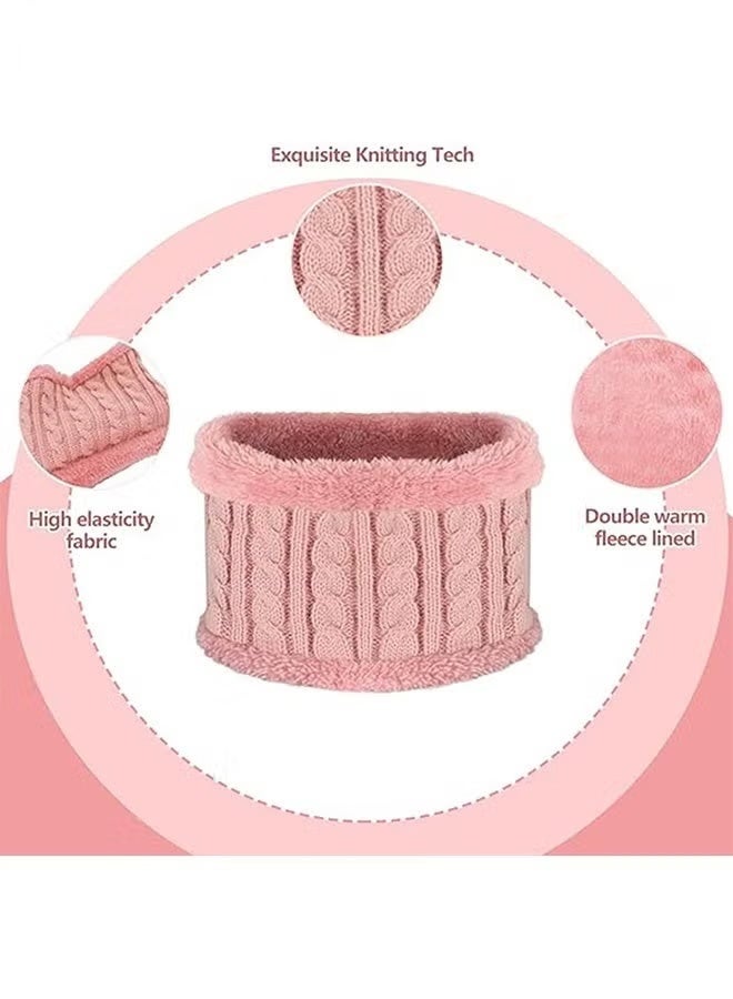 Kids Winter Beanie Hat Scarf Gloves Set for 2-6 Years Old, Toddler Winter Knit Hat Gloves Neck Warmer with Fleece Lined, Tender Pink - Image 2