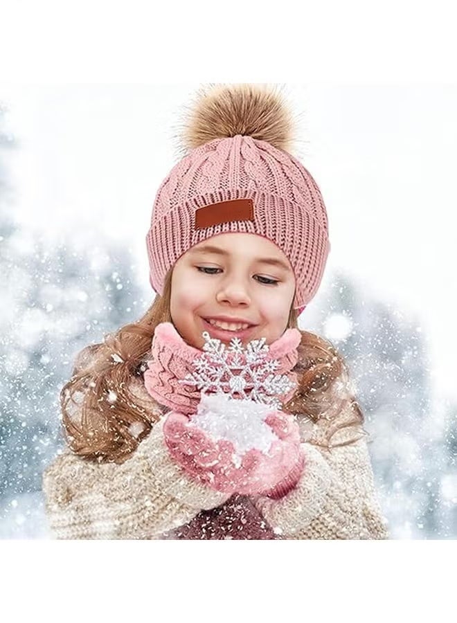 Kids Winter Beanie Hat Scarf Gloves Set for 2-6 Years Old, Toddler Winter Knit Hat Gloves Neck Warmer with Fleece Lined, Tender Pink - Image 5