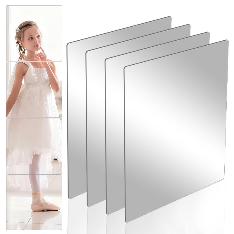 4 Pcs Mirrors Adhesive Mirror Wall Mirror Flexible Mirror Sheet Bathroom Mirror Stick On Mirror For Door Wall - Image 1