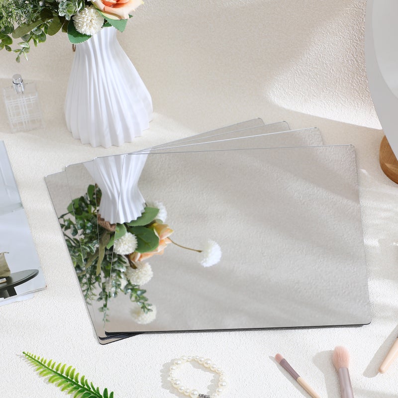 4 Pcs Mirrors Adhesive Mirror Wall Mirror Flexible Mirror Sheet Bathroom Mirror Stick On Mirror For Door Wall - Image 3