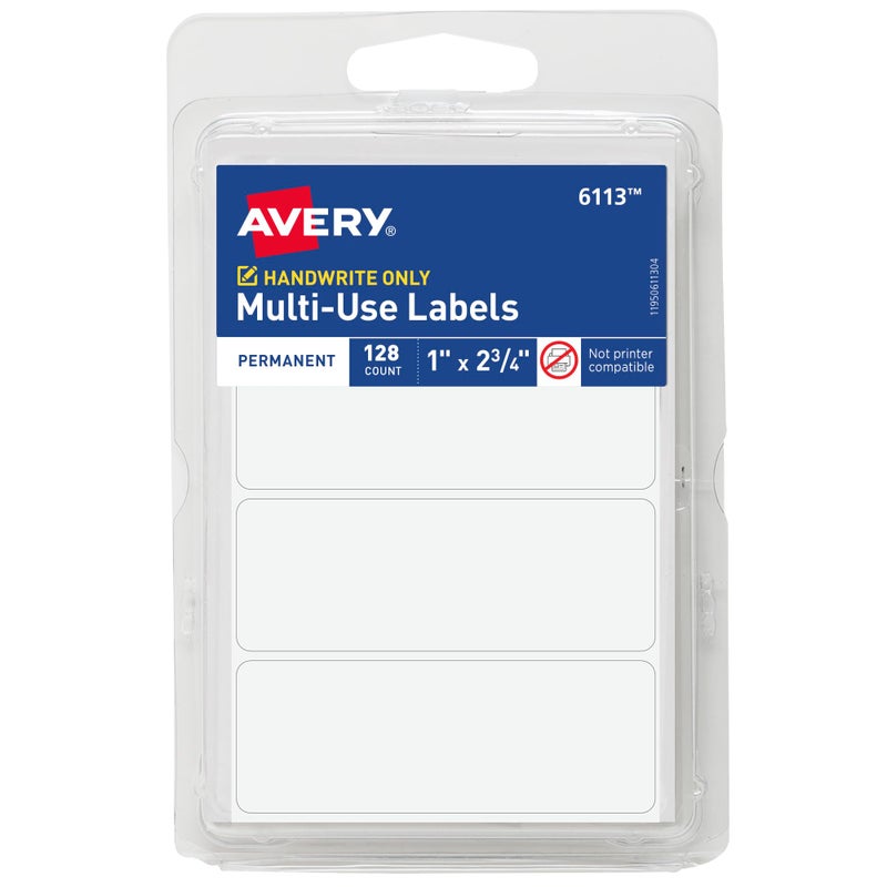 Avery MultiUse Removable Labels 1 x 234 Rectangle Labels White NonPrintable 128 Labels Per Pack 36 Packs 4608 Blank Labels Total 6113