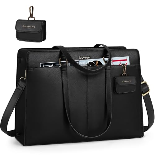 RAINSMORE Laptop Bag for Women 15.6 Inch Work Tote Bags Waterproof Leather Laptop Tote Professional Business Office Briefcase Large Computer Laptop Bag Handbag Shoulder Work Bags - Image 1