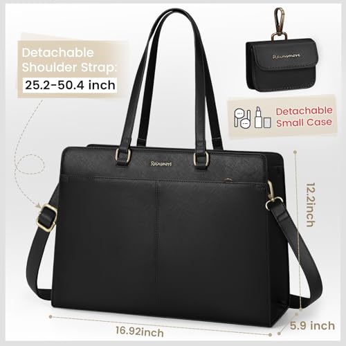RAINSMORE Laptop Bag for Women 15.6 Inch Work Tote Bags Waterproof Leather Laptop Tote Professional Business Office Briefcase Large Computer Laptop Bag Handbag Shoulder Work Bags - Image 5
