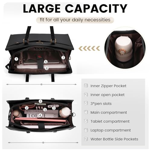 RAINSMORE Laptop Bag for Women 15.6 Inch Work Tote Bags Waterproof Leather Laptop Tote Professional Business Office Briefcase Large Computer Laptop Bag Handbag Shoulder Work Bags - Image 4