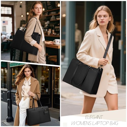 RAINSMORE Laptop Bag for Women 15.6 Inch Work Tote Bags Waterproof Leather Laptop Tote Professional Business Office Briefcase Large Computer Laptop Bag Handbag Shoulder Work Bags - Image 2