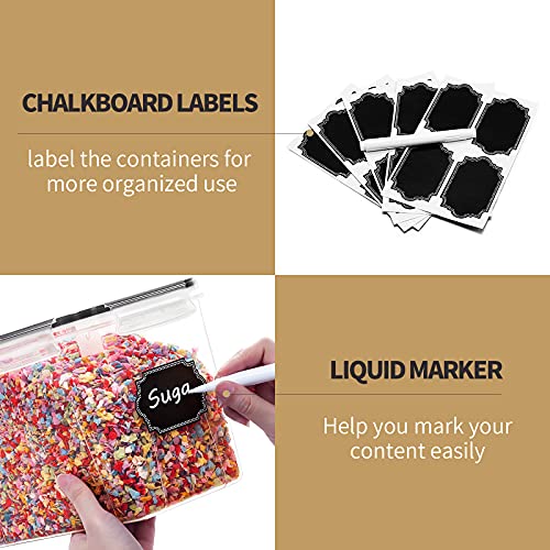 Wildone Airtight Food Storage Containers Cereal & Dry Food Storage Container Set of 6(Black Lid), Leak-proof & BPA Free, With 1 Measuring Cup & 20 Chalkboard Labels & 1 Chalk Marker - Image 4