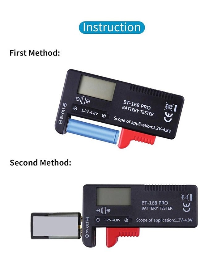 مدقق اختبار البطارية ، مدقق اختبار بطارية العرض الرقمي ل 9V 1.5V ، مدقق بطاريات خلية الزر AAA AAA C D ، مدقق فولت صغير لجميع البطاريات DT168 Pro -1Pack - Image 3