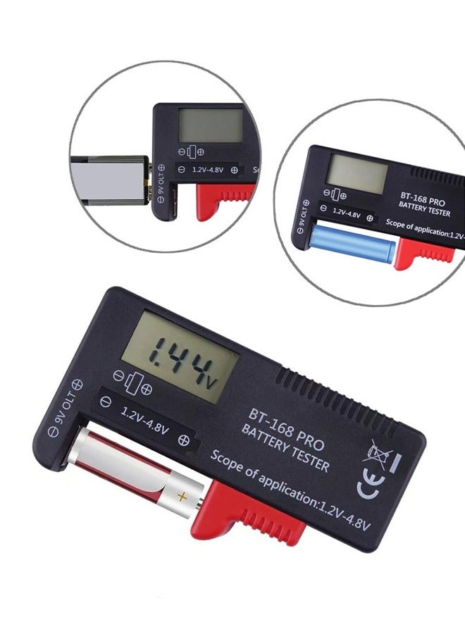 مدقق اختبار البطارية ، مدقق اختبار بطارية العرض الرقمي ل 9V 1.5V ، مدقق بطاريات خلية الزر AAA AAA C D ، مدقق فولت صغير لجميع البطاريات DT168 Pro -1Pack - Image 1
