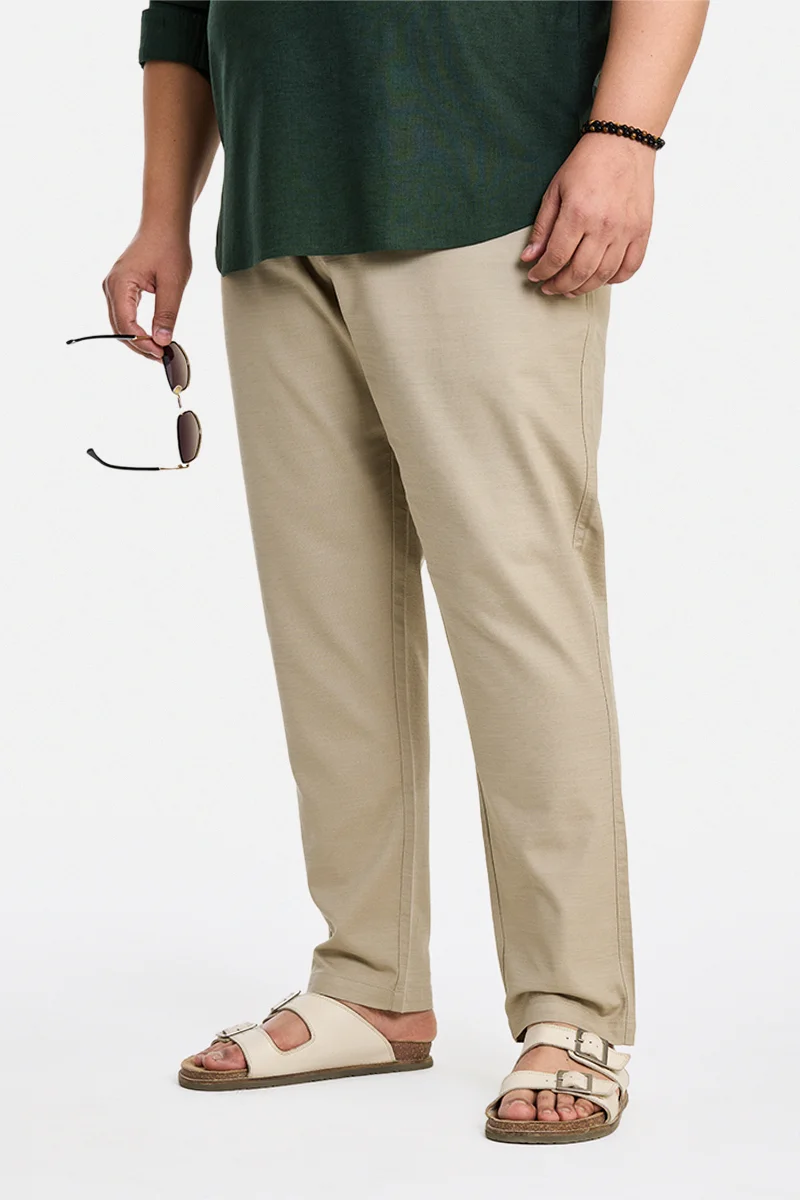 سنيتش Beige Solid Regular Fit Casual Plus Size Chinos