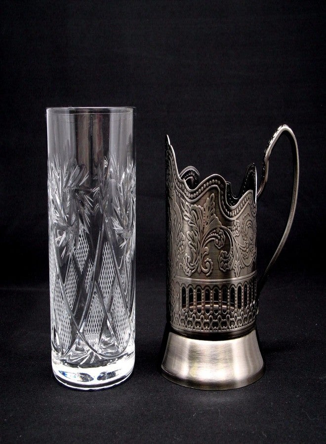 Neman كوب شاي طويل من الكريستال الروسي المقطوع من نيمان جلاس وركس للمشروبات الساخنة/الباردة (11 أونصة)، يناسب حامل الأكواب المعدني Podstakannik، قطعة أثرية من الاتحاد السوفيتي (1) - Image 3