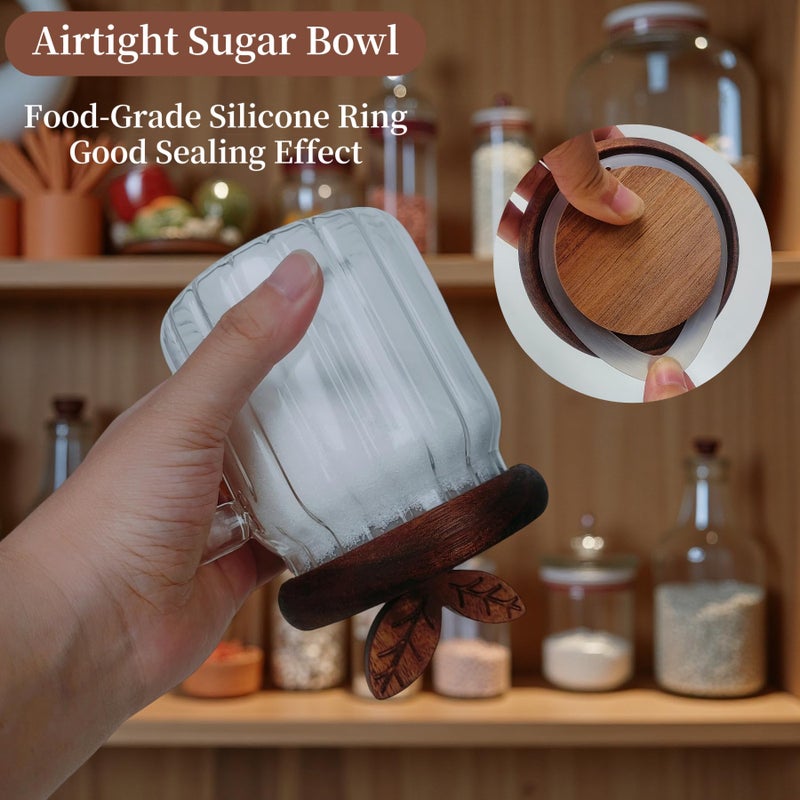 BUITLU Sugar Bowl with Lid and Spoon,17 oz Sugar Container for Coffee Bar, Glass Coffee Canister, Airtight Food Storage Jar, Brown Sugar Container, Cereal Tea Salts Spice Jar - Image 3