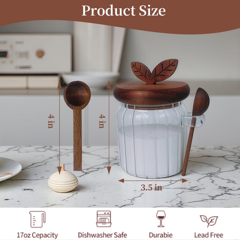 BUITLU Sugar Bowl with Lid and Spoon,17 oz Sugar Container for Coffee Bar, Glass Coffee Canister, Airtight Food Storage Jar, Brown Sugar Container, Cereal Tea Salts Spice Jar - Image 4