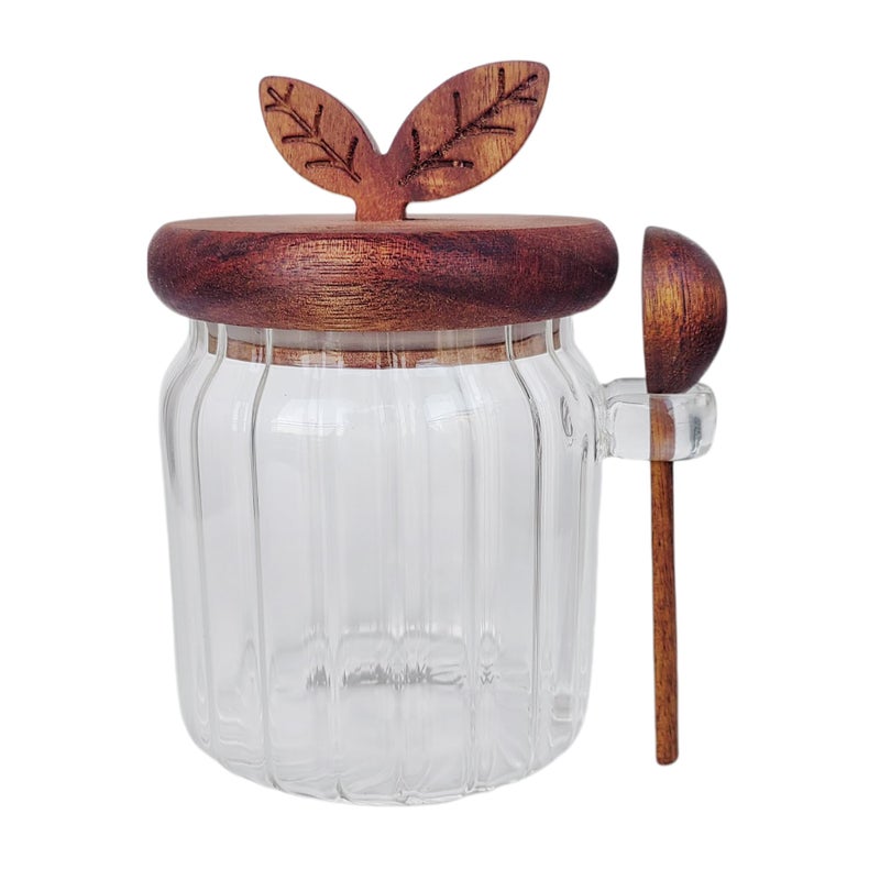 BUITLU Sugar Bowl with Lid and Spoon,17 oz Sugar Container for Coffee Bar, Glass Coffee Canister, Airtight Food Storage Jar, Brown Sugar Container, Cereal Tea Salts Spice Jar - Image 1