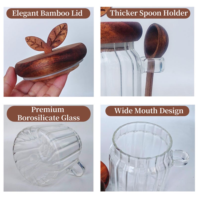 BUITLU Sugar Bowl with Lid and Spoon,17 oz Sugar Container for Coffee Bar, Glass Coffee Canister, Airtight Food Storage Jar, Brown Sugar Container, Cereal Tea Salts Spice Jar - Image 2