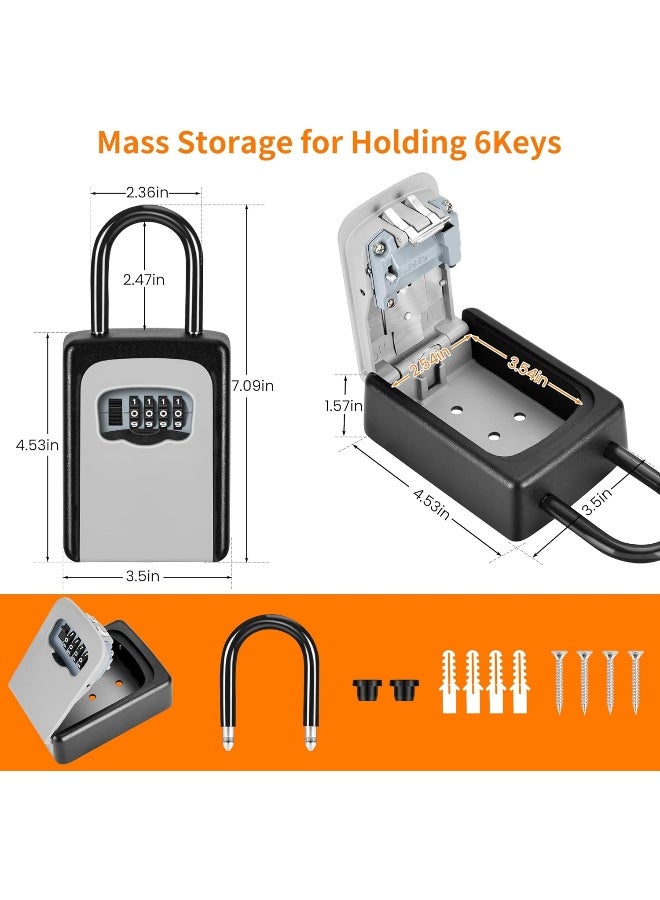 Fayleeko Portable Key Lock Box, Upgrade Clearly Visible Numbers, Lock Box Wall Mounted for House Key, 5 Key Capacity, Weatherproof Resettable Code (1 Pack, Gray) - Image 3
