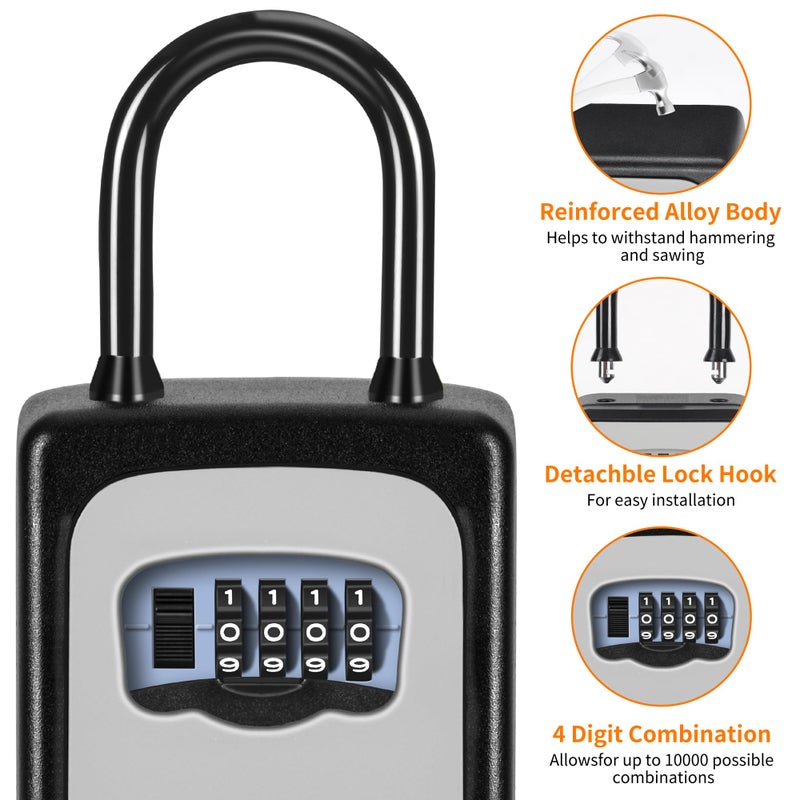 Fayleeko Portable Key Lock Box, Upgrade Clearly Visible Numbers, Lock Box Wall Mounted for House Key, 5 Key Capacity, Weatherproof Resettable Code (1 Pack, Gray) - Image 5