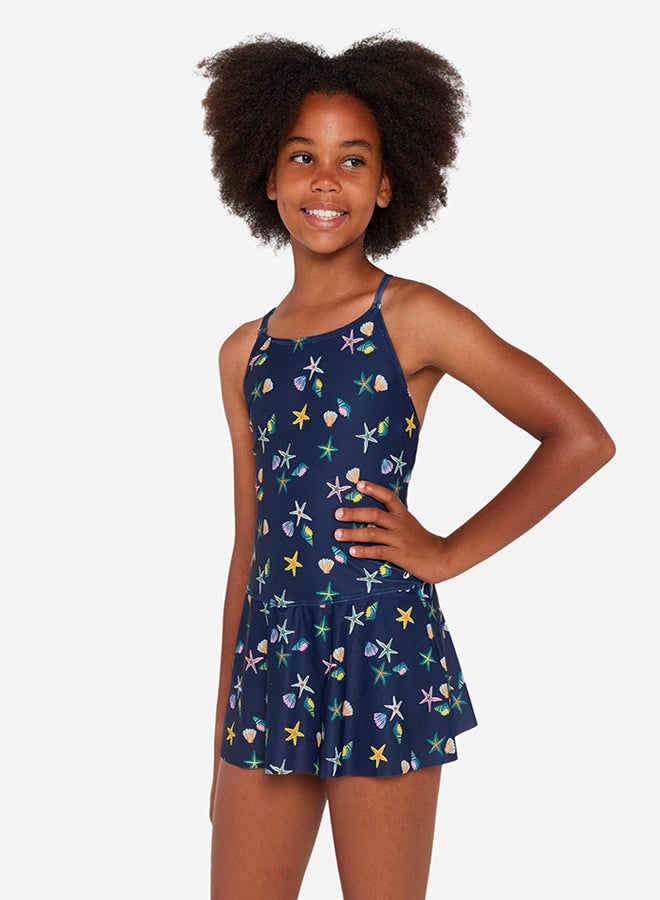 DECATHLON Girls’ swimming 1-piece skirt swimsuit - 100 Lila - Image 1