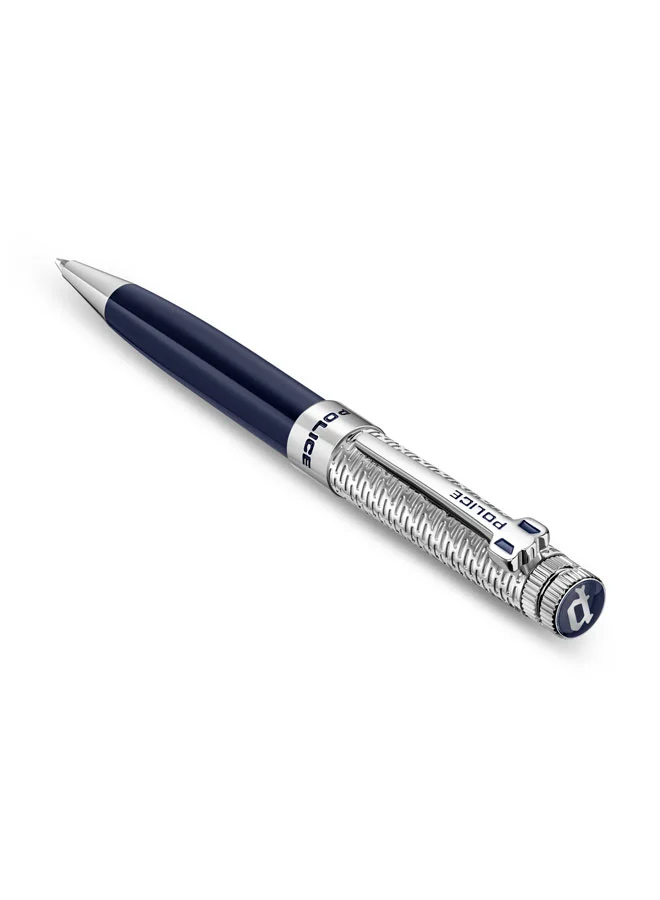 POLICE Amasis Stainless Steel Trims Twist Ballpoint Pen for Men, Blue Ink