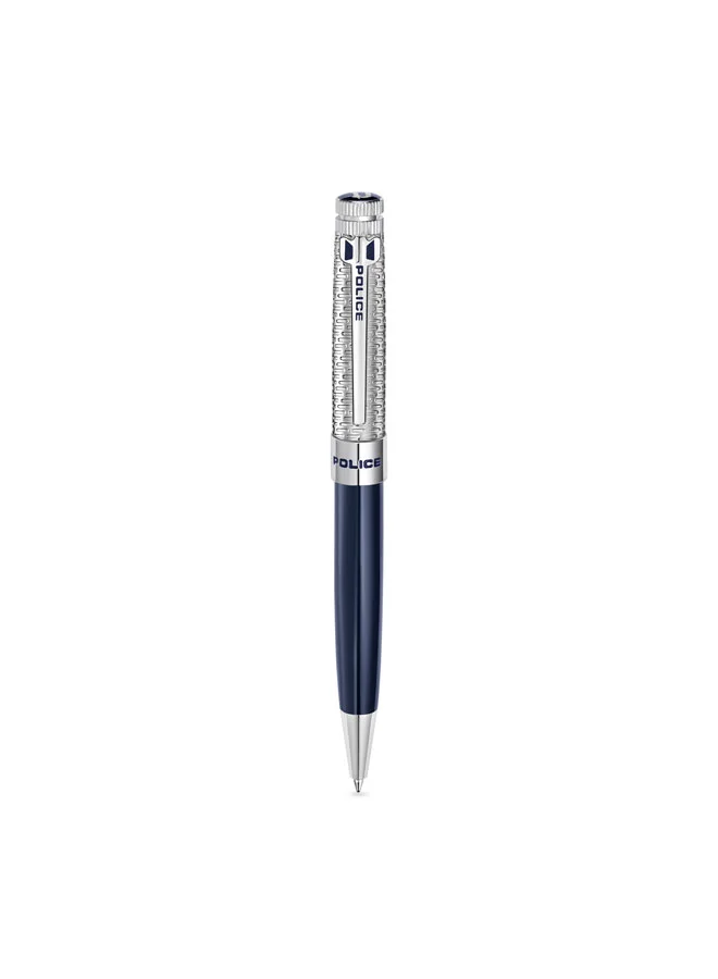 POLICE Amasis Stainless Steel Trims Twist Ballpoint Pen for Men, Blue Ink