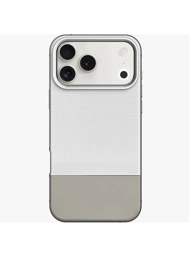 LEVELO iPhone 17 Pro Max MagSafe Case Cuir With Comfortable Grip & Premium PU Leather / Shock-Resistant Bumper / Aluminum Alloy Frame for Camera & Buttons / Strong Magnets - Silverstone - Image 1