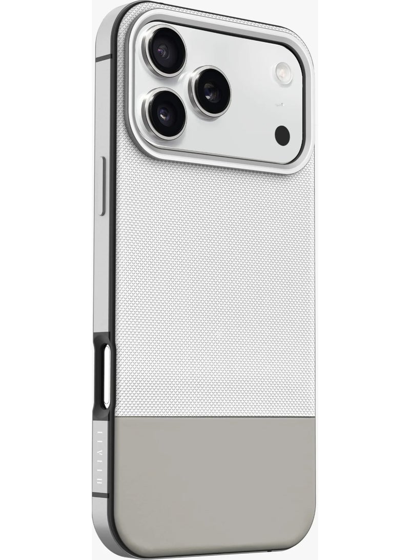 LEVELO iPhone 17 Pro Max MagSafe Case Cuir With Comfortable Grip & Premium PU Leather / Shock-Resistant Bumper / Aluminum Alloy Frame for Camera & Buttons / Strong Magnets - Silverstone - Image 2