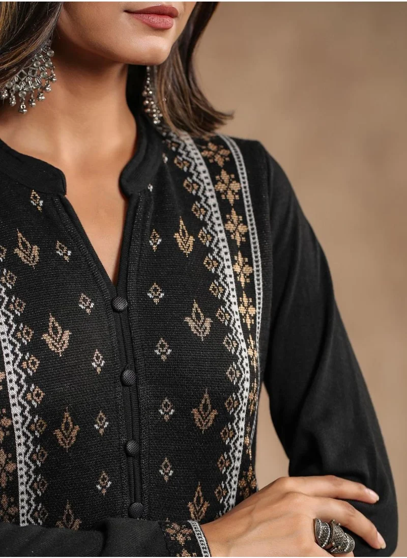 ISHIN Women's Ethnic BLACK STRAIGHT 100% POLY KURTA