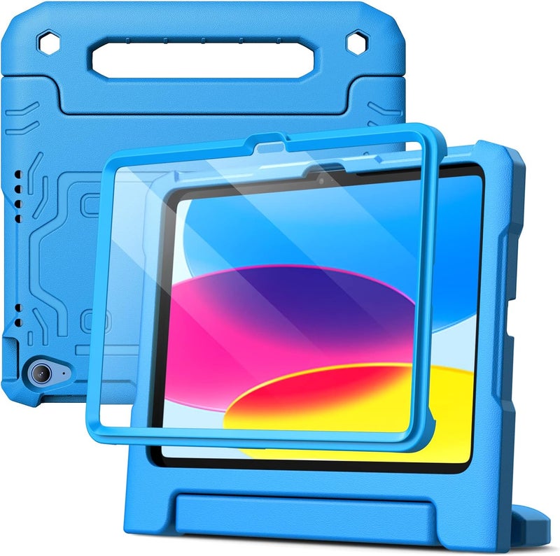 جي تيك جراب للأطفال لجهاز iPad A16 الجيل الحادي عشر/العاشر 2025/2022 مع واقي شاشة مدمج، وغطاء حماية كامل الجسم مقاوم للصدمات مع مقبض باللون الأزرق - Image 1