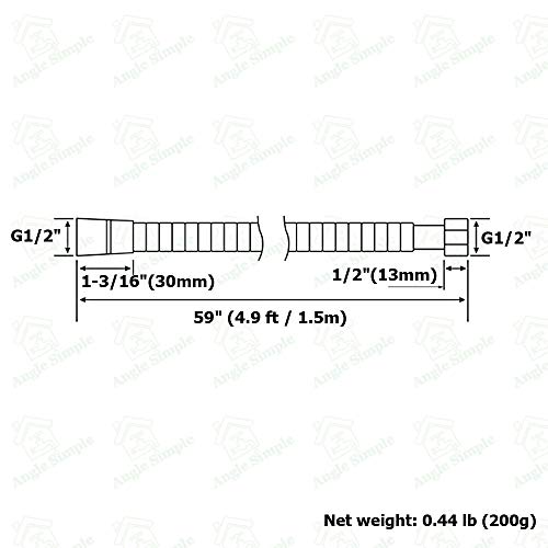 Angle Simple Brushed Nickel Shower Hose 59", Angle Simple Stainless Steel Replacement Head Hose, Flexible Hand Held Sprayer, 1/2" IPS - Image 2