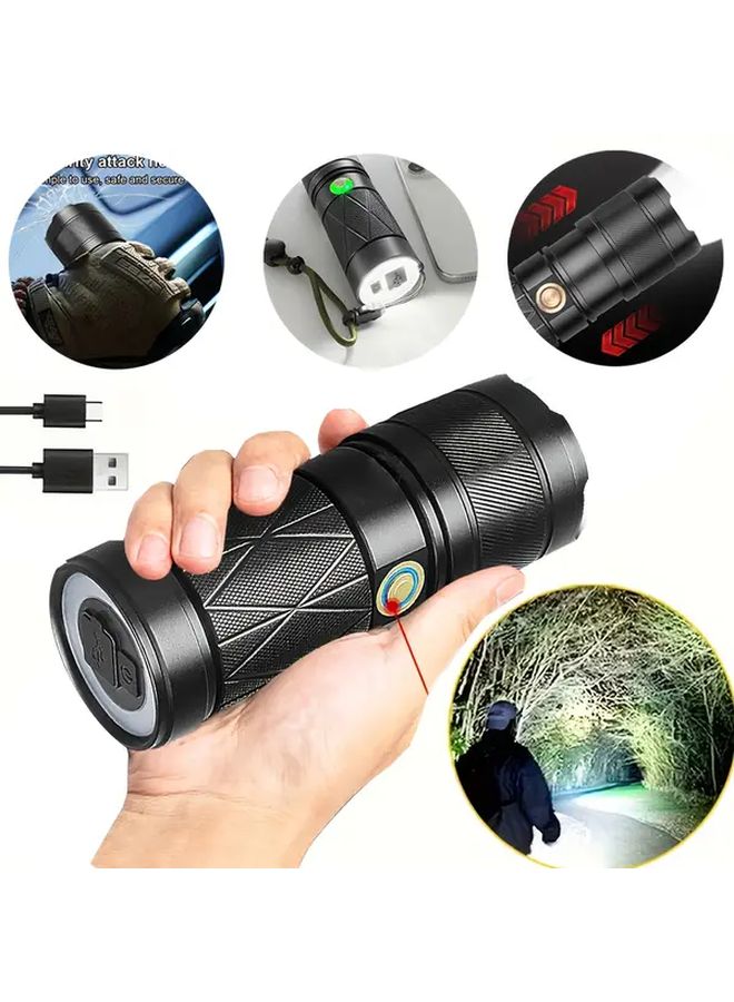 JC Black Aluminum Alloy Dual Head Rechargeable Flashlight Power Bank Camping Light - Image 2