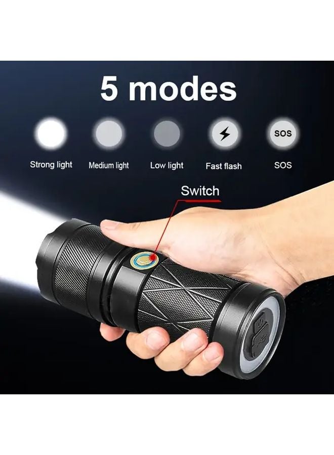 JC Black Aluminum Alloy Dual Head Rechargeable Flashlight Power Bank Camping Light - Image 5