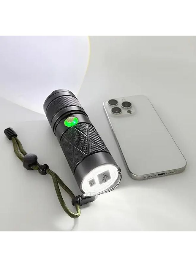 JC Black Aluminum Alloy Dual Head Rechargeable Flashlight Power Bank Camping Light - Image 3